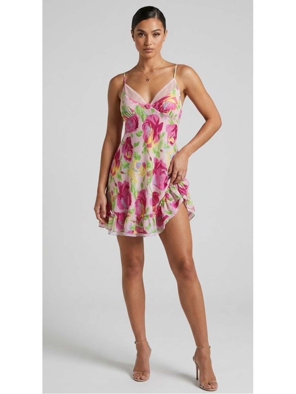 New 2 PC Betsey Johnson Floral Chiffon Chemise Size Large